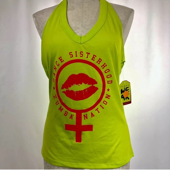 Zumba Fitness Tops - NEW SISTERHOOD HALTER TOP GREEN OPEN BACK SIZE M